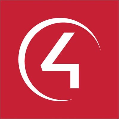 Control4 logo featuring a stylized white number 4 inside a partial white circle on a red background, conveying a modern and professional technology brand identity